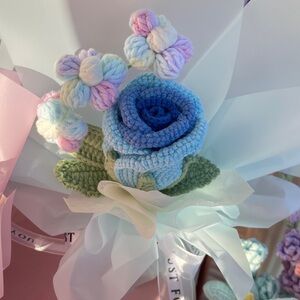 Handmade Blue Crochet Flower Bouquet